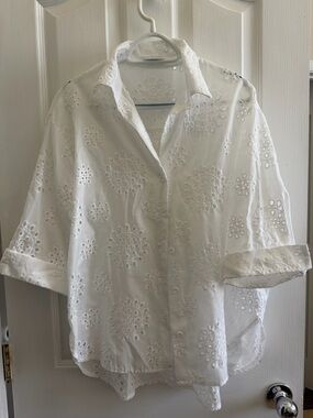 White Eyelet Button-Up Shirt